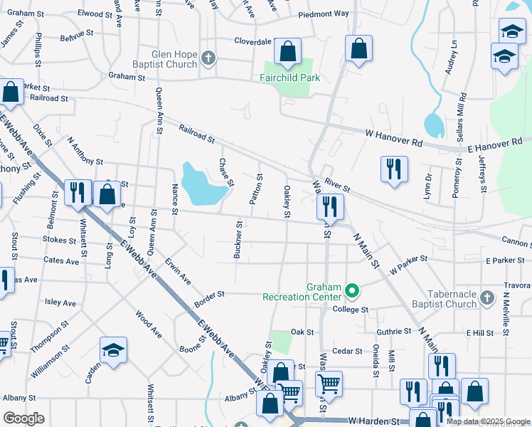 map of restaurants, bars, coffee shops, grocery stores, and more near 615 Providence Rd in Graham