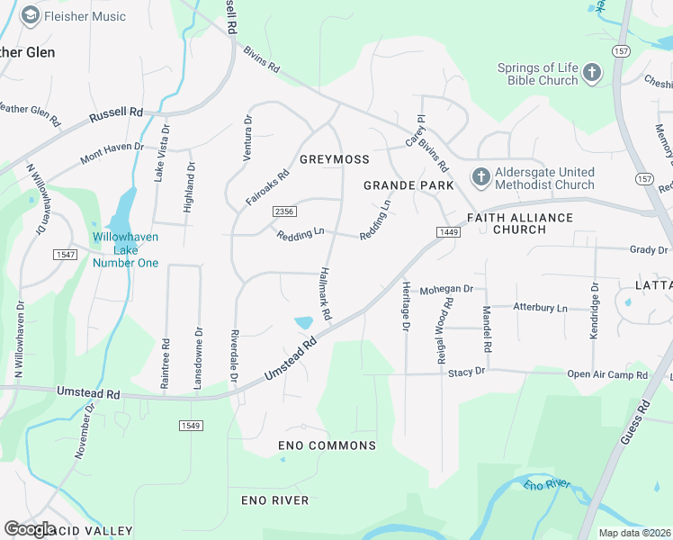 map of restaurants, bars, coffee shops, grocery stores, and more near 5200 Hallmark Road in Durham