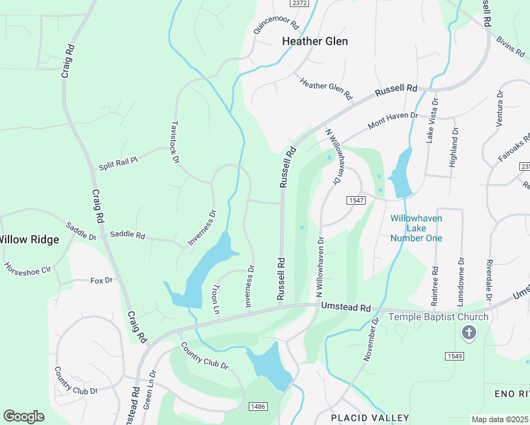 map of restaurants, bars, coffee shops, grocery stores, and more near 2611 Gleneagles Place in Durham