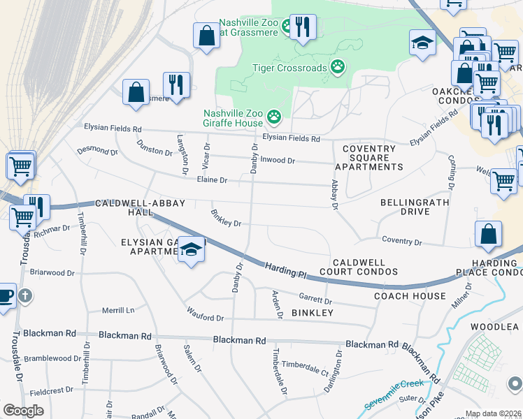 map of restaurants, bars, coffee shops, grocery stores, and more near 325 Lynn Drive in Nashville