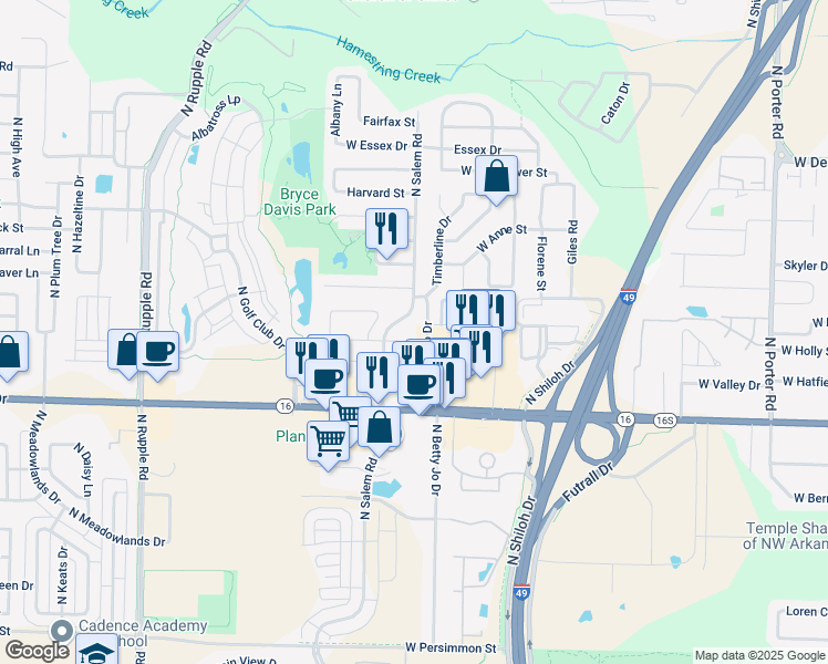 map of restaurants, bars, coffee shops, grocery stores, and more near 3048 Mica Street in Fayetteville