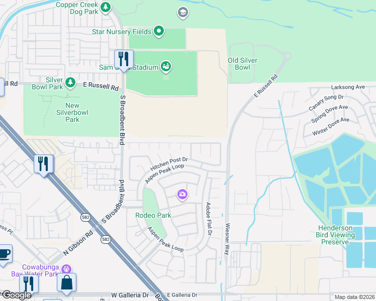 map of restaurants, bars, coffee shops, grocery stores, and more near 1077 Colt Arms Street in Henderson