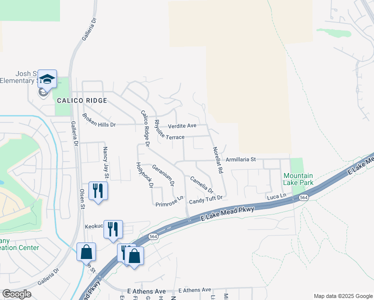 map of restaurants, bars, coffee shops, grocery stores, and more near 1105 Boletus Drive in Henderson