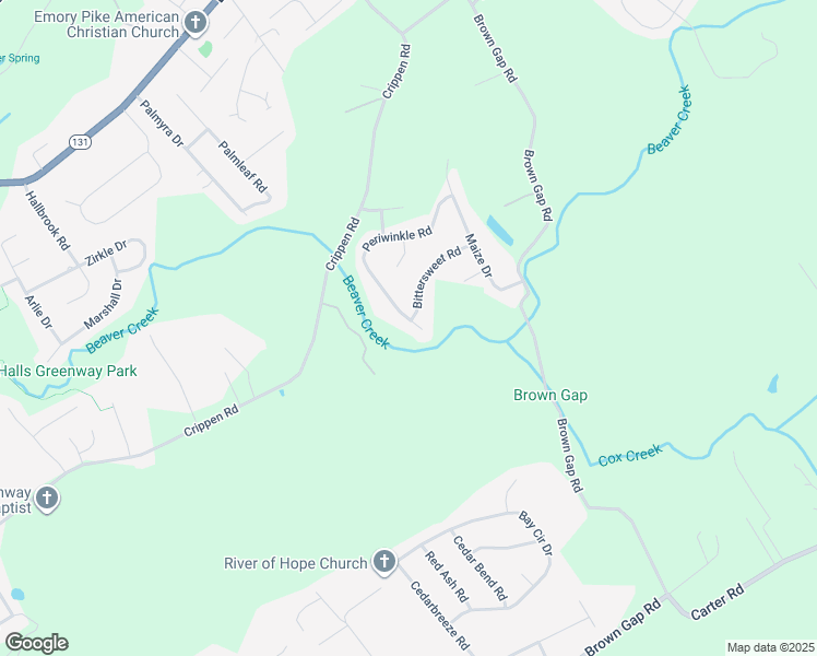 map of restaurants, bars, coffee shops, grocery stores, and more near 7105 Periwinkle Road in Knoxville