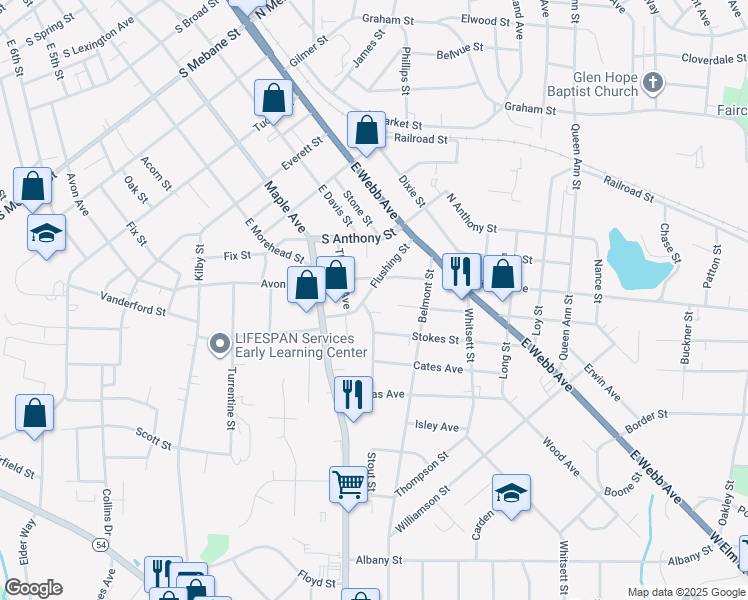 map of restaurants, bars, coffee shops, grocery stores, and more near 318 Flushing Street in Burlington