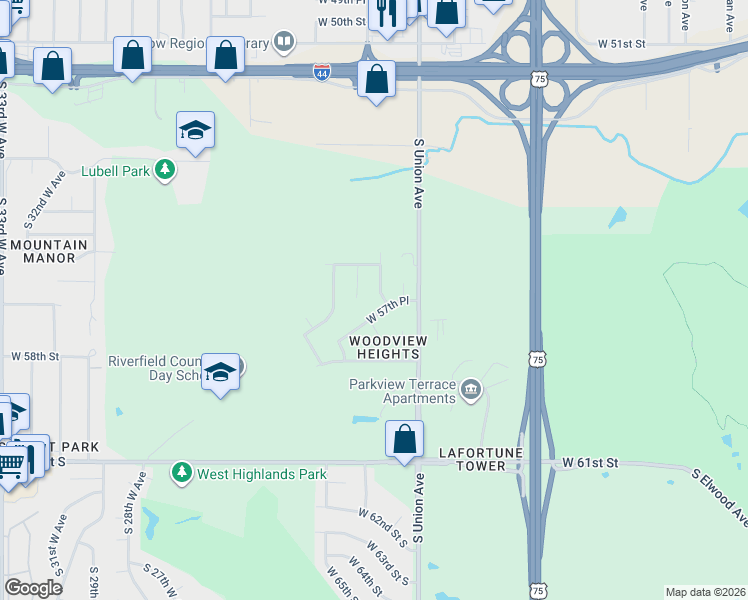 map of restaurants, bars, coffee shops, grocery stores, and more near 5640 South Vancouver Place in Tulsa
