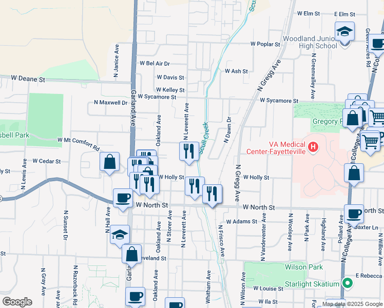 map of restaurants, bars, coffee shops, grocery stores, and more near 794 West Breeze Cove in Fayetteville