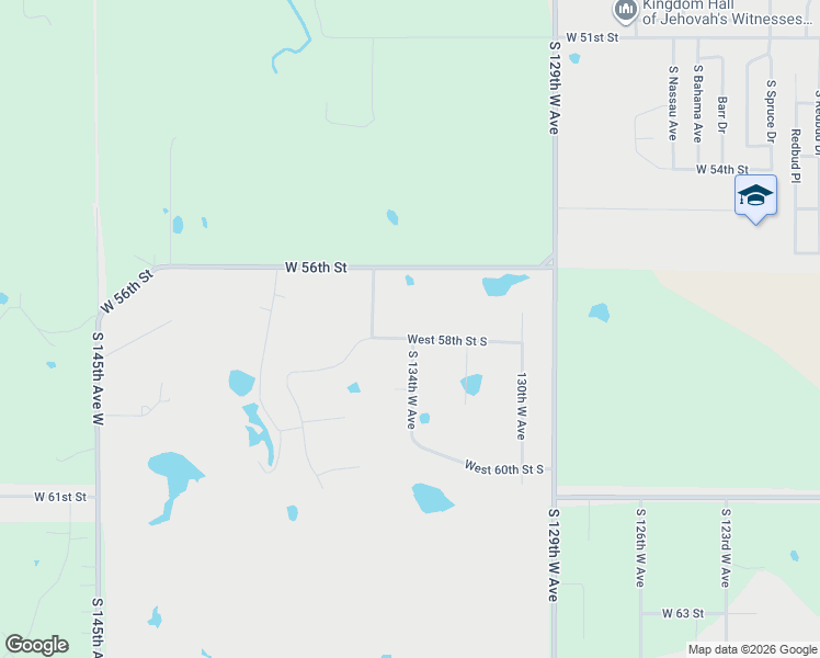 map of restaurants, bars, coffee shops, grocery stores, and more near 13401 West 58th Street South in Sand Springs