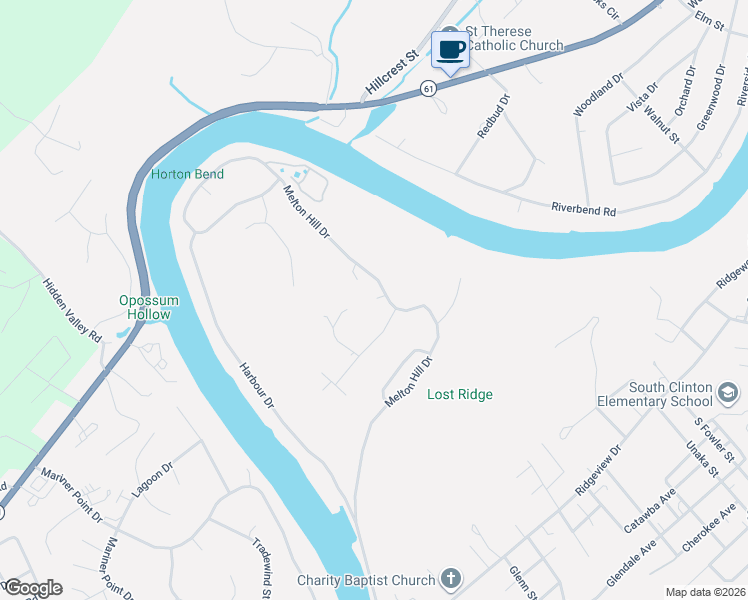 map of restaurants, bars, coffee shops, grocery stores, and more near 540 Melton Hill Drive in Clinton