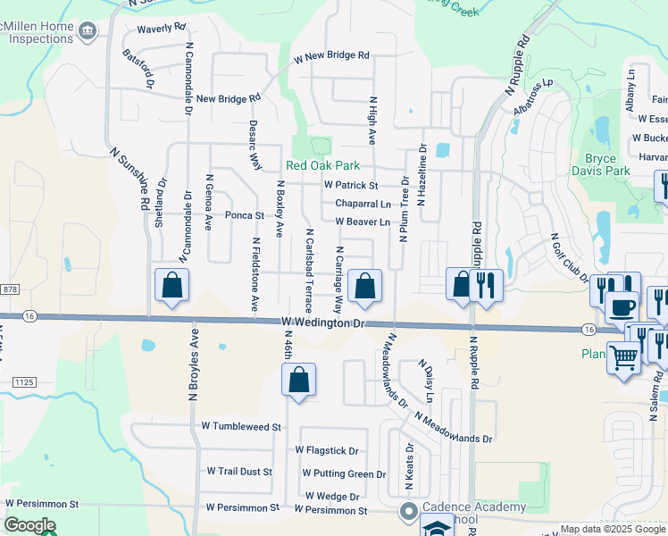 map of restaurants, bars, coffee shops, grocery stores, and more near 4410 West Franciscan Trail in Fayetteville