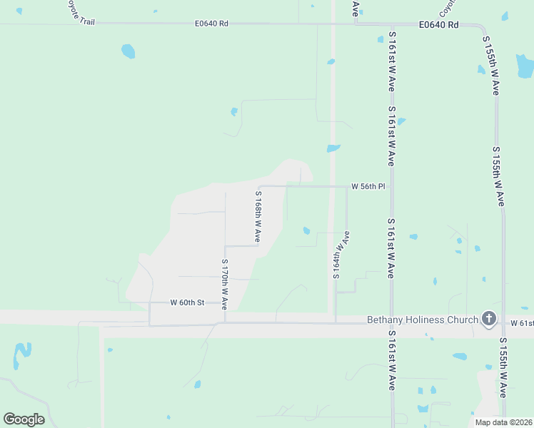 map of restaurants, bars, coffee shops, grocery stores, and more near 5641 South 168th West Avenue in Sand Springs