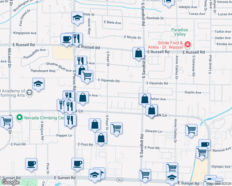 map of restaurants, bars, coffee shops, grocery stores, and more near 3658 Miguels Lane in Las Vegas