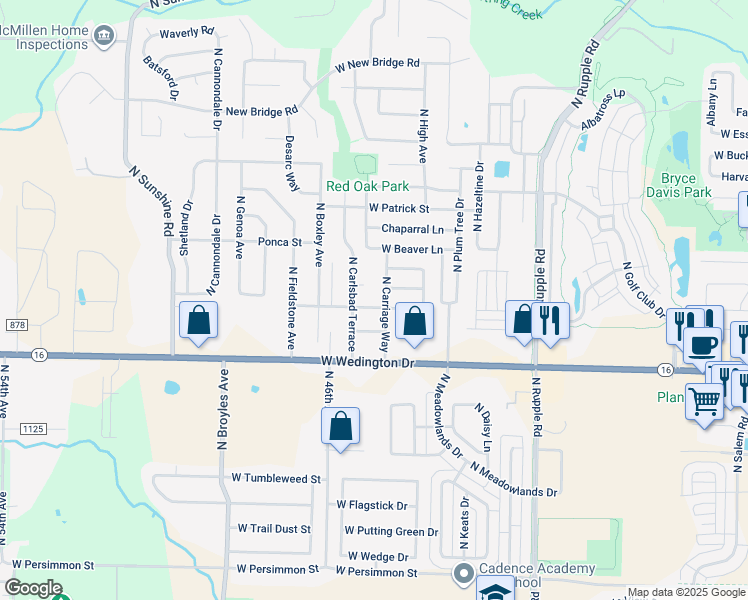map of restaurants, bars, coffee shops, grocery stores, and more near 4410 West Franciscan Trail in Fayetteville