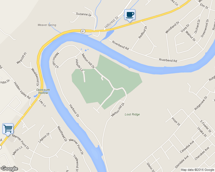 map of restaurants, bars, coffee shops, grocery stores, and more near 540 Melton Hill Drive in Clinton