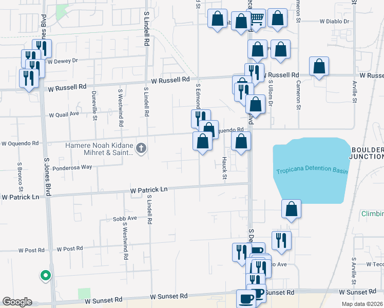 map of restaurants, bars, coffee shops, grocery stores, and more near 5995 South Edmond Street in Las Vegas