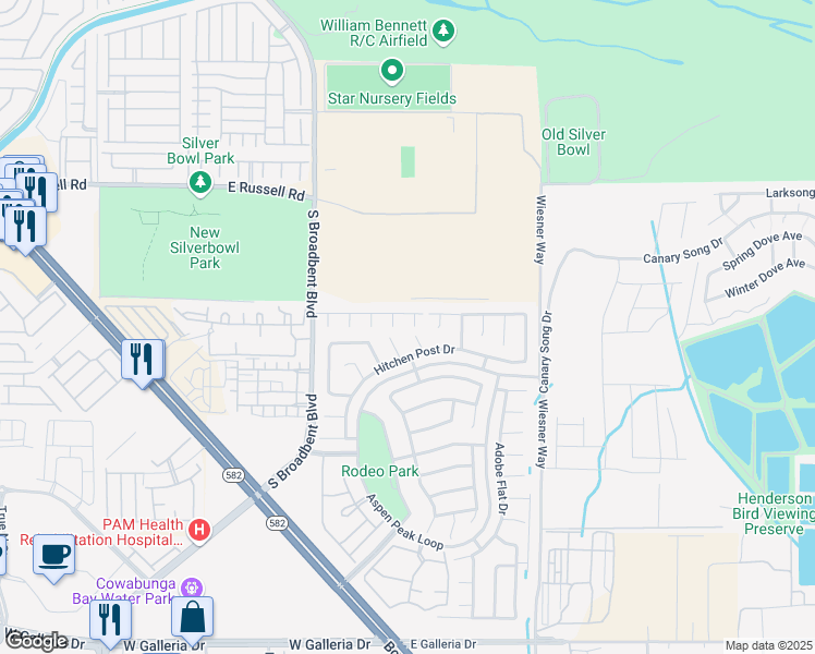 map of restaurants, bars, coffee shops, grocery stores, and more near 5941 Silver Trace Court in Henderson