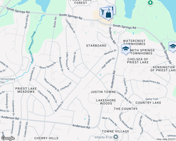 map of restaurants, bars, coffee shops, grocery stores, and more near 824 Lake Terrace Drive in Nashville