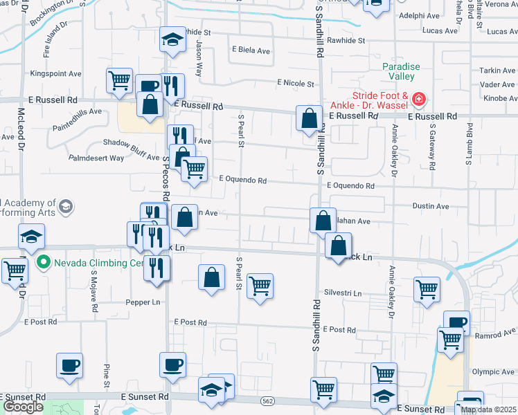 map of restaurants, bars, coffee shops, grocery stores, and more near 3658 Miguels Lane in Las Vegas