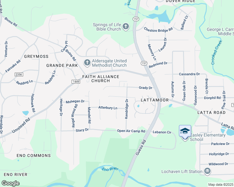 map of restaurants, bars, coffee shops, grocery stores, and more near 1814 Hideaway Lane in Durham