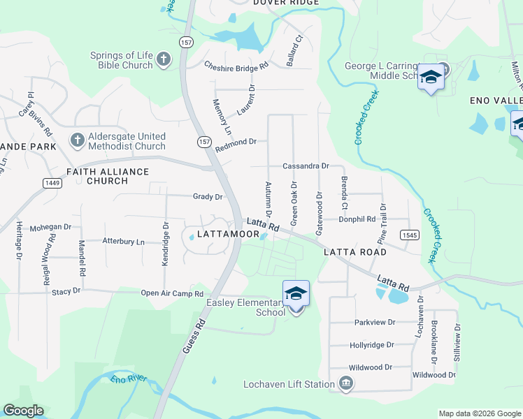 map of restaurants, bars, coffee shops, grocery stores, and more near 5007 Autumn Drive in Durham