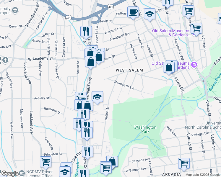 map of restaurants, bars, coffee shops, grocery stores, and more near 924 Hutton Street in Winston-Salem