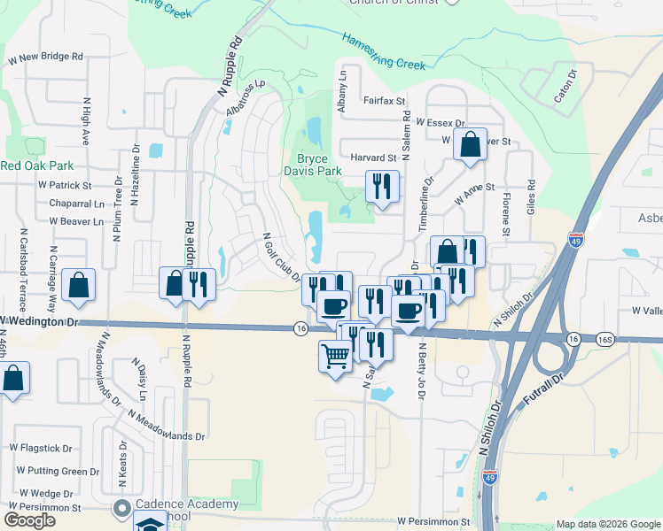 map of restaurants, bars, coffee shops, grocery stores, and more near 1325 Granite Avenue in Fayetteville