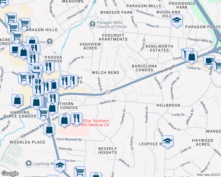 map of restaurants, bars, coffee shops, grocery stores, and more near 191 Welch Rd in Nashville