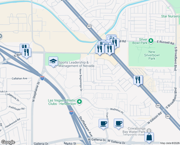 map of restaurants, bars, coffee shops, grocery stores, and more near 5951 Gentleslope Street in Henderson
