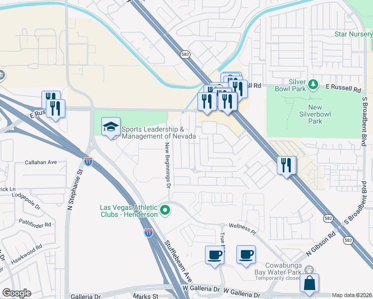 map of restaurants, bars, coffee shops, grocery stores, and more near 5951 Gentleslope Street in Henderson
