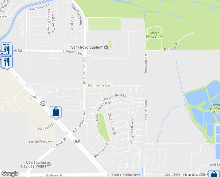 map of restaurants, bars, coffee shops, grocery stores, and more near 5941 Silver Trace Court in Henderson