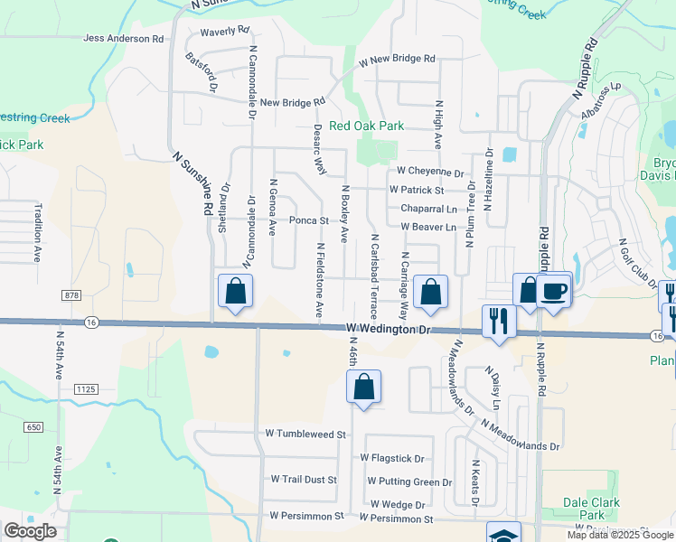 map of restaurants, bars, coffee shops, grocery stores, and more near 1273 North Boxley Avenue in Fayetteville