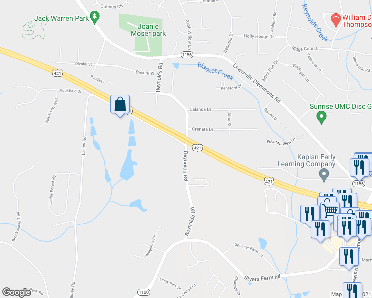 map of restaurants, bars, coffee shops, grocery stores, and more near 950 Reynolds Road in Lewisville