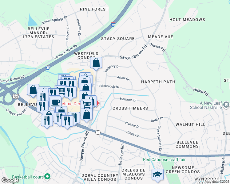 map of restaurants, bars, coffee shops, grocery stores, and more near 220 Camelot Drive in Nashville