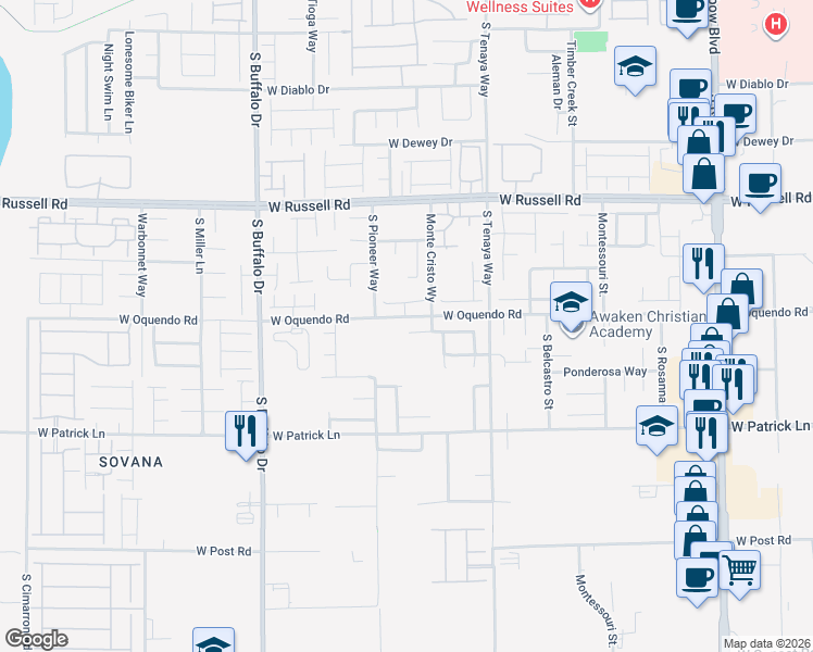 map of restaurants, bars, coffee shops, grocery stores, and more near 7514 Crystal Clear Avenue in Las Vegas