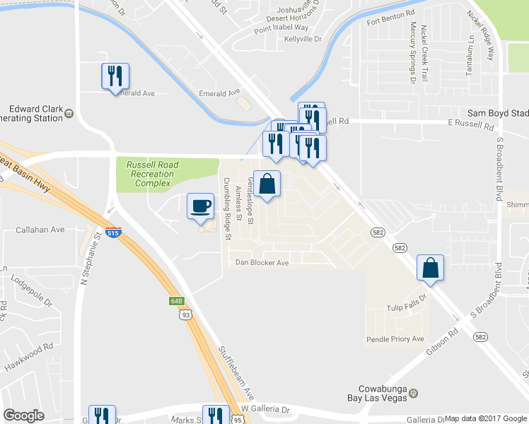 map of restaurants, bars, coffee shops, grocery stores, and more near 5951 Trickling Descent Street in Henderson