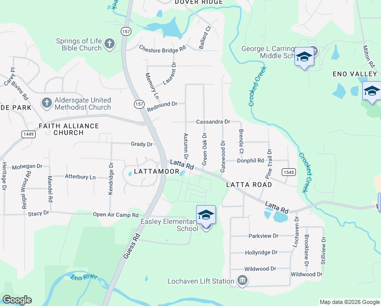 map of restaurants, bars, coffee shops, grocery stores, and more near 5007 Autumn Drive in Durham
