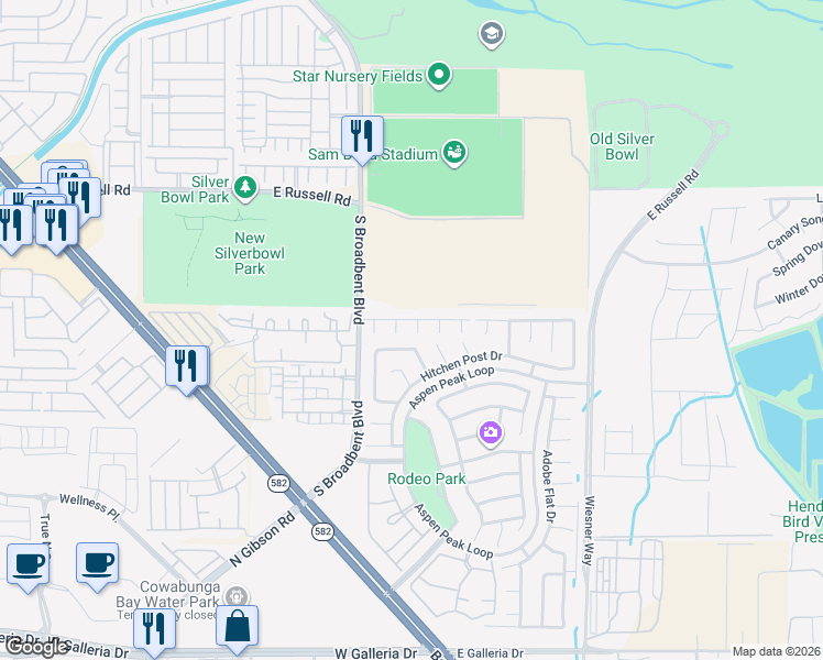 map of restaurants, bars, coffee shops, grocery stores, and more near 5933 Smokey Quartz Court in Henderson