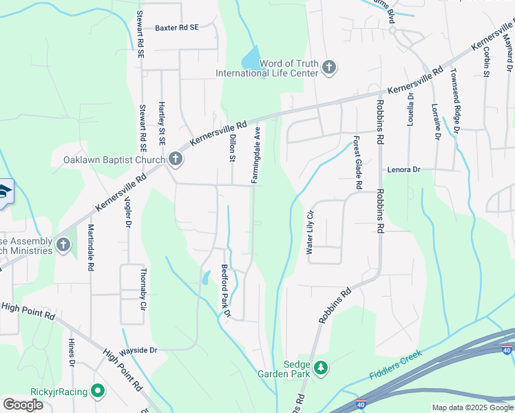 map of restaurants, bars, coffee shops, grocery stores, and more near 225 Farmingdale Avenue in Winston-Salem