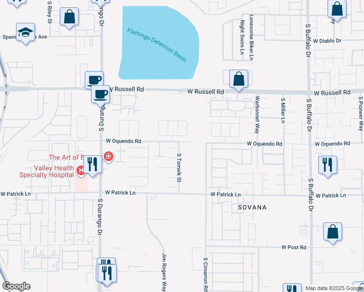 map of restaurants, bars, coffee shops, grocery stores, and more near 5912 South Tomsik Street in Las Vegas