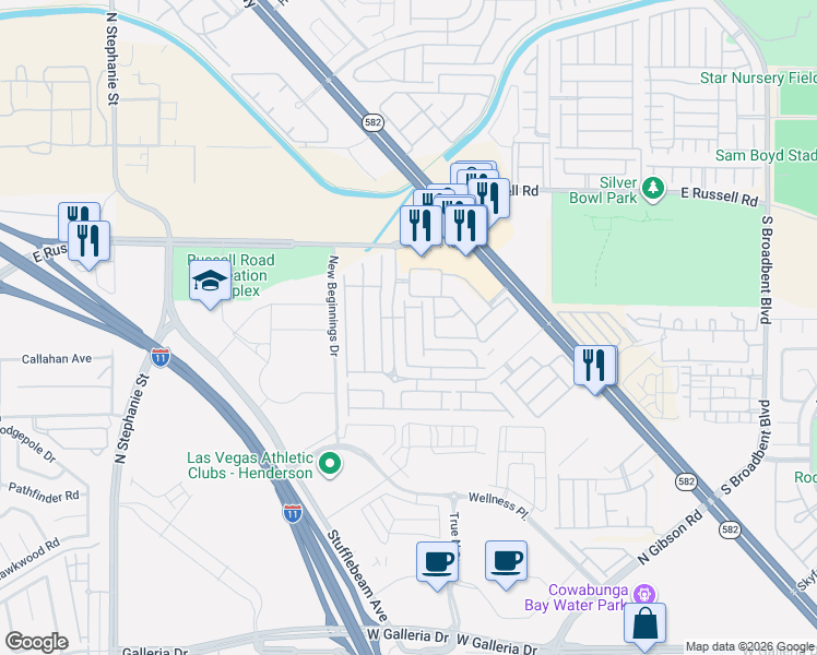 map of restaurants, bars, coffee shops, grocery stores, and more near 5951 Trickling Descent Street in Henderson