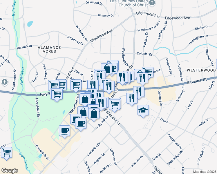 map of restaurants, bars, coffee shops, grocery stores, and more near in Burlington