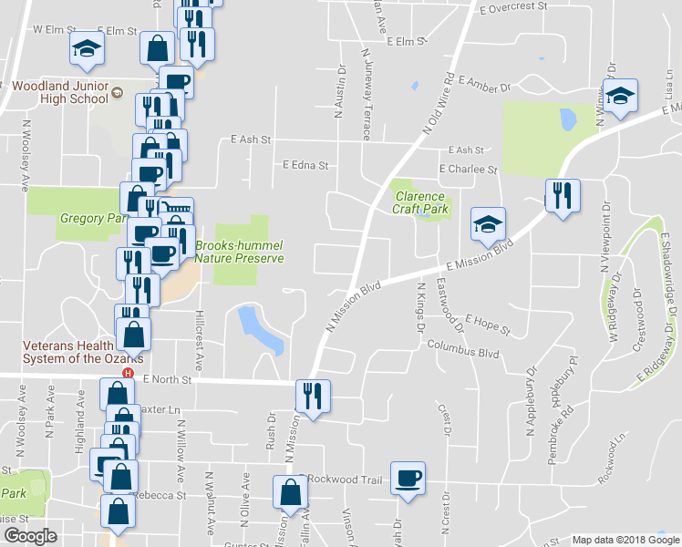 map of restaurants, bars, coffee shops, grocery stores, and more near 833 East Birwin Street in Fayetteville