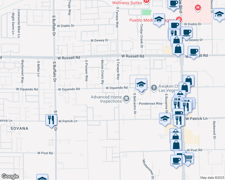 map of restaurants, bars, coffee shops, grocery stores, and more near 7396 Crystal Clear Avenue in Las Vegas