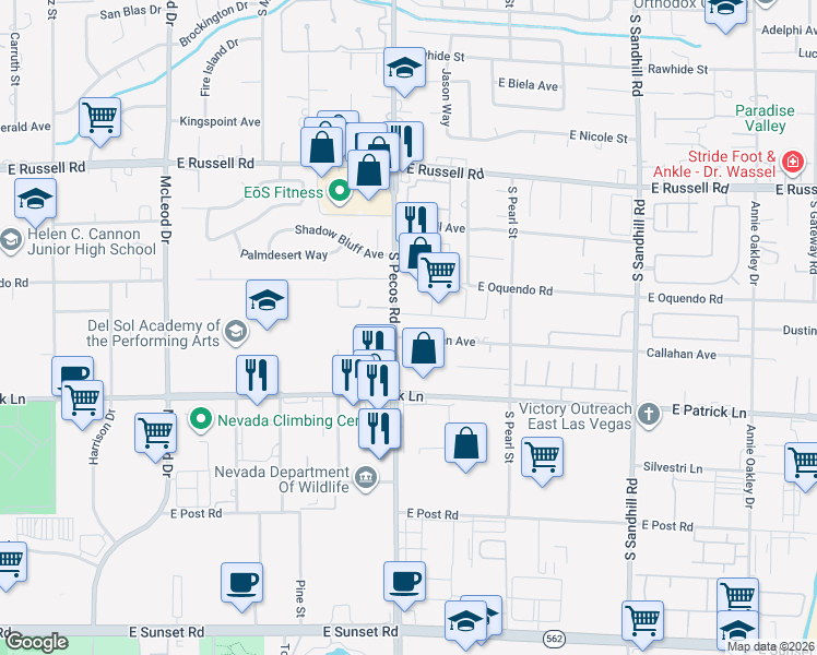 map of restaurants, bars, coffee shops, grocery stores, and more near 3430 Callahan Avenue in Las Vegas