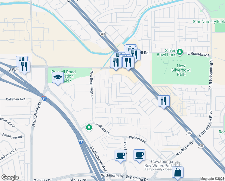map of restaurants, bars, coffee shops, grocery stores, and more near 5951 Trickling Descent Street in Henderson