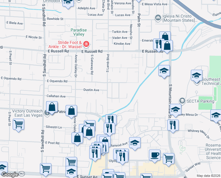 map of restaurants, bars, coffee shops, grocery stores, and more near 5950 Fast Lane in Las Vegas