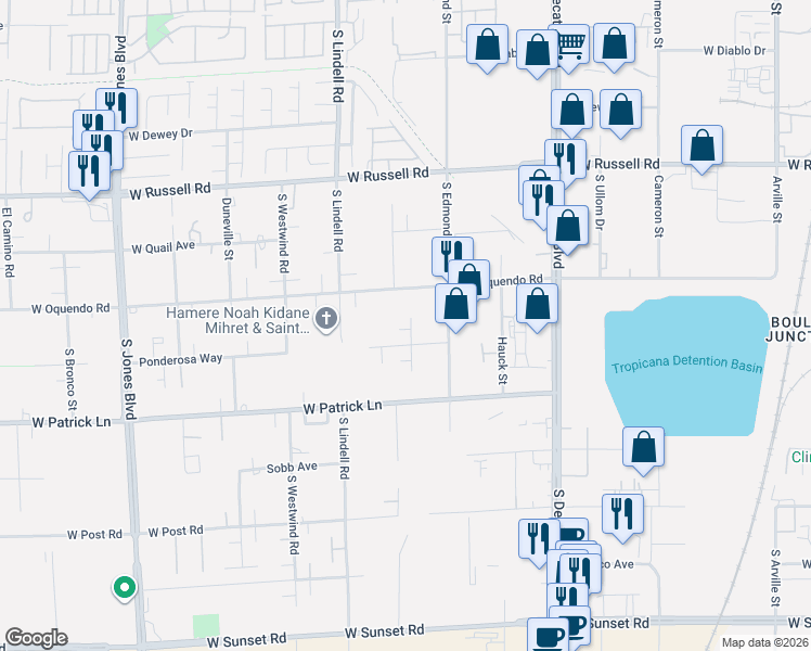 map of restaurants, bars, coffee shops, grocery stores, and more near 5995 South Edmond Street in Las Vegas