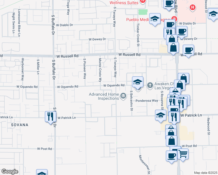 map of restaurants, bars, coffee shops, grocery stores, and more near 7396 Crystal Clear Avenue in Las Vegas