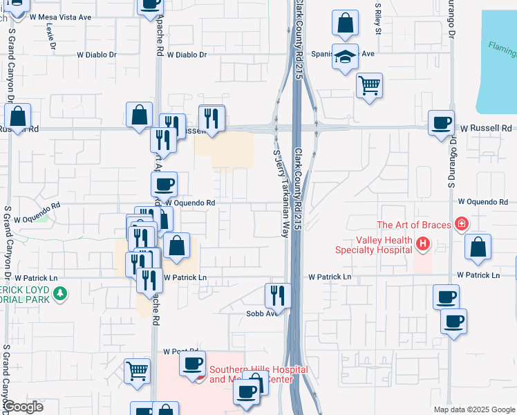 map of restaurants, bars, coffee shops, grocery stores, and more near 9005 West Oquendo Road in Las Vegas