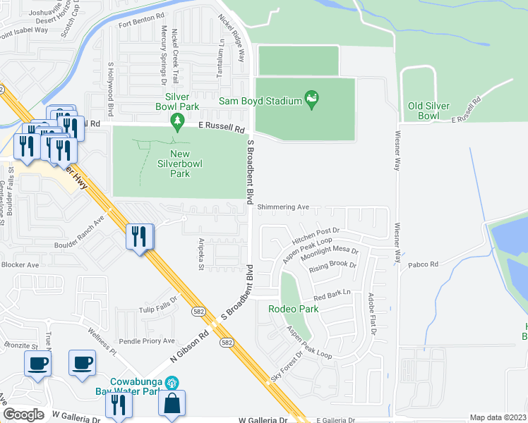 map of restaurants, bars, coffee shops, grocery stores, and more near 5930 Desert Twilight Court in Henderson